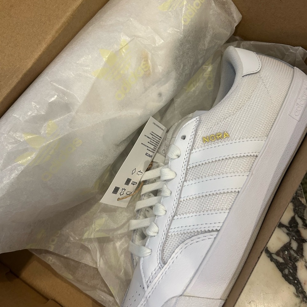 Adidas Nora White Sneakers with Gold Accents
